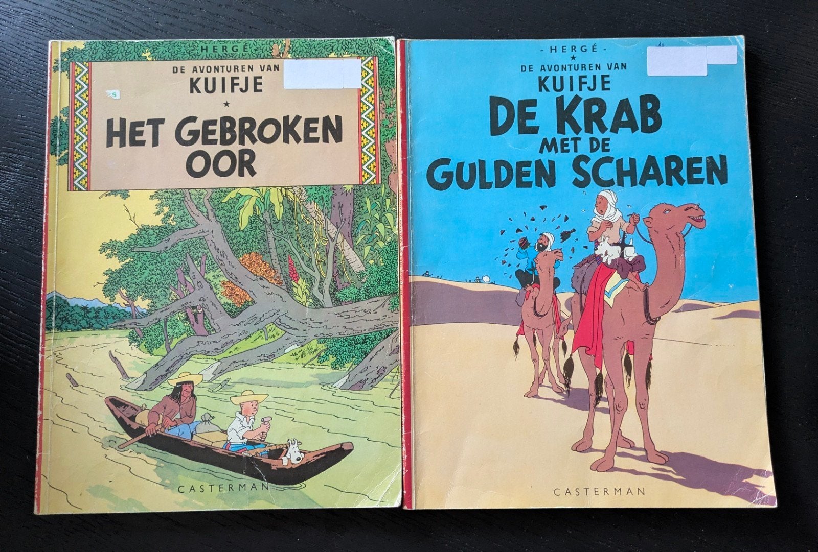 Set van 2 vintage Kuifje albums (1966) - Gebroken Oor & Krab, Gelezen, Ophalen of Verzenden, Meerdere stripboeken, Hergé