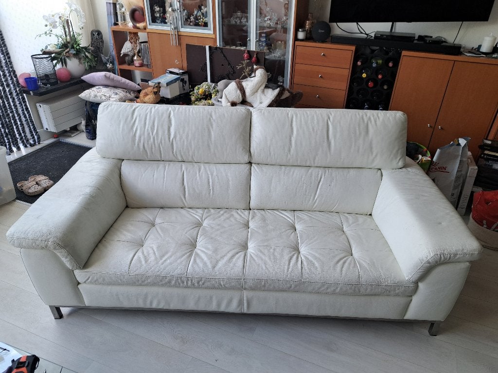 GRATIS  3 zits bank wit leer, Ophalen, Gebruikt, 100 tot 125 cm, Driepersoons