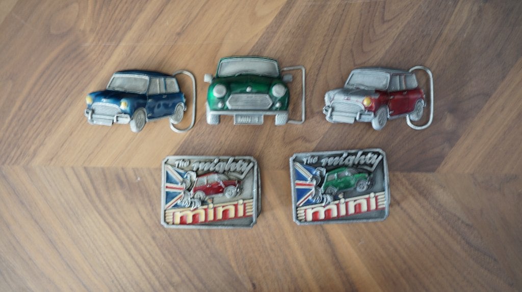 5x Mini Cooper belt buckles – jaren ’90 – verzamelaarsset, Ophalen of Verzenden, Gebruikt, Auto's