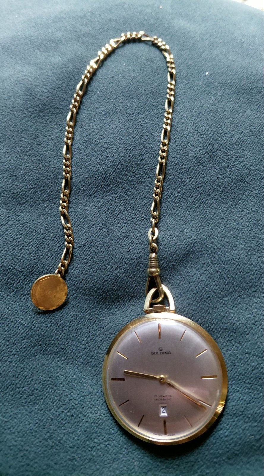 Fraai 50er/60er jaren zakhorloge met ketting, verguld., Ophalen of Verzenden, Overige merken, Met ketting