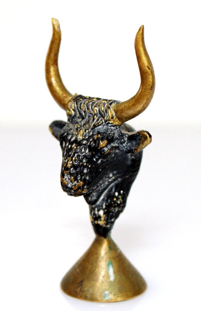 Prachtige Bronzen Beeld Grieks Minoïsche Stier, Minder dan 20 cm, Gepatineerd, Ophalen of Verzenden, Beeld