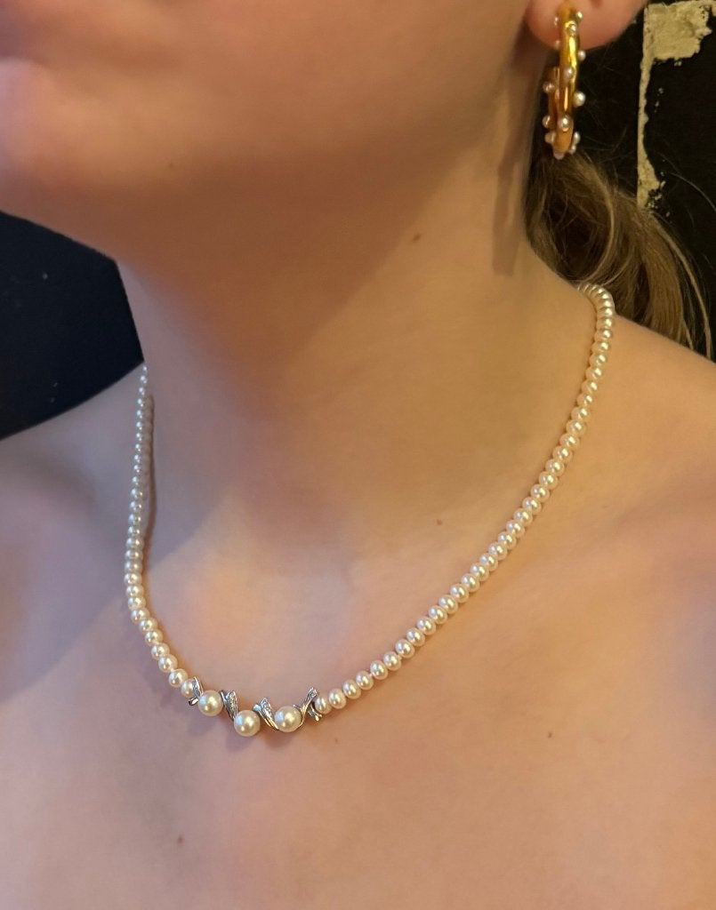 Diamanten parel fraaie 18k gouden ketting dames luxe hanger, Voordeelsieraden, Verzenden, Zo goed als nieuw, Met edelsteen