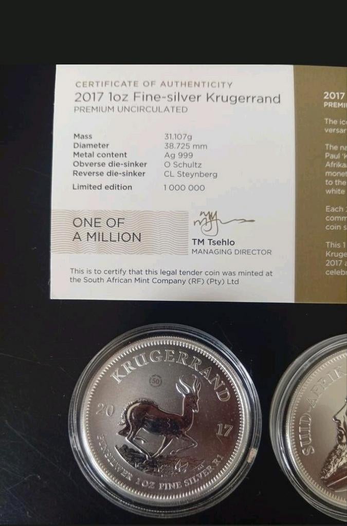Te koop: eerste Zilveren Krugerrand 2017 - 1 oz puur zilver, Ophalen of Verzenden, Zilver