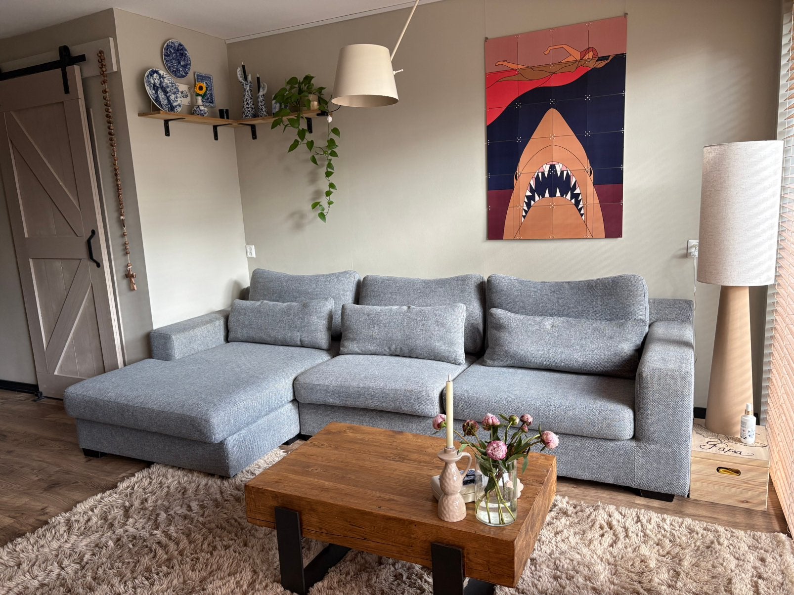 Mooie lichtgrijze loungebank van de bankenfabriek, Huis en Inrichting, Ophalen, Hoekbank, 300 cm of meer, 75 tot 100 cm