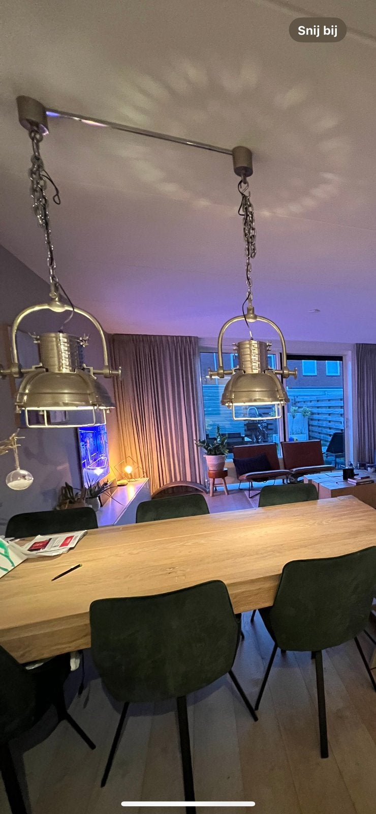 Industriële RVS stoere hanglampen - 2 stuks, Ophalen, Gebruikt, 50 tot 75 cm, Metaal