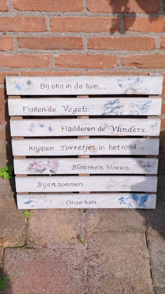 Decoratief Tuinbord met Gedicht - 'Bij ons in de tuin...', Ophalen, Gebruikt