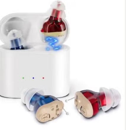 Luxe mini gehoorapparaat set (rood en blauw) oplaadbaar, Ophalen of Verzenden, Nieuw