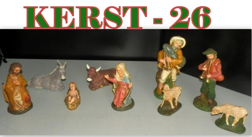 Kerst 26 -- 9 delige gekleurde kerst beelden groep van gips, Diversen, Kerst, Ophalen of Verzenden, Nieuw