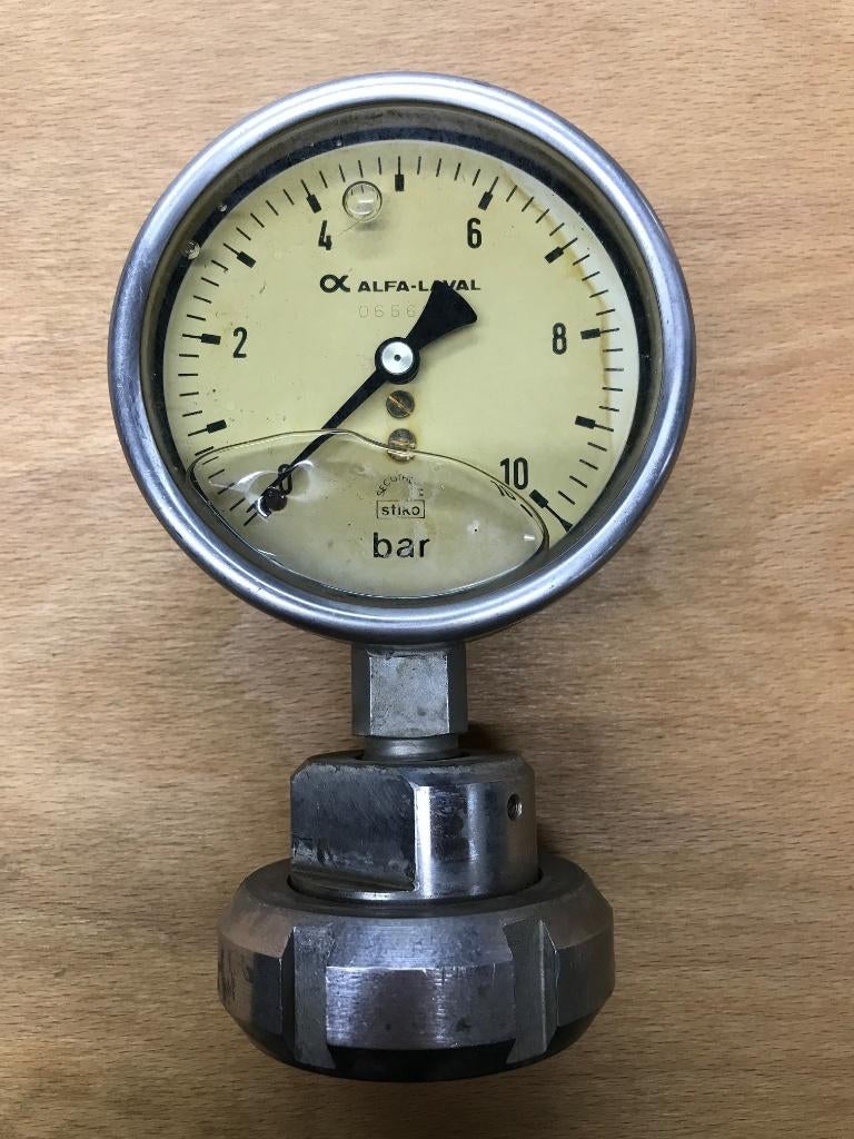 Stiko / Alfa Laval drukmeter, manometer, RVS 10 bar, Ophalen of Verzenden, Gebruikt, Overige typen