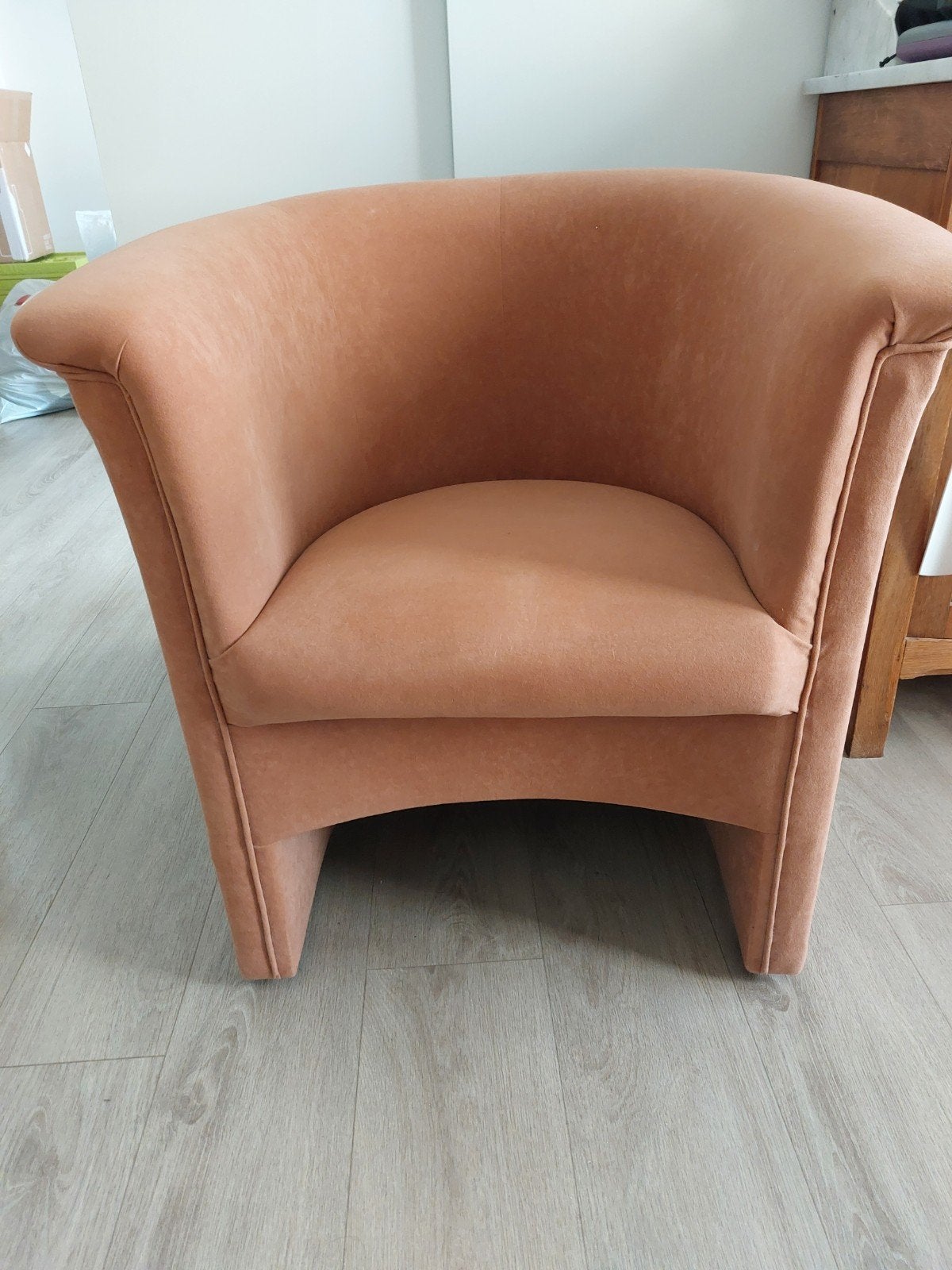 gratis, Comfortabele fauteuil in terracotta kleur, Ophalen, Gebruikt, 75 tot 100 cm, Stof