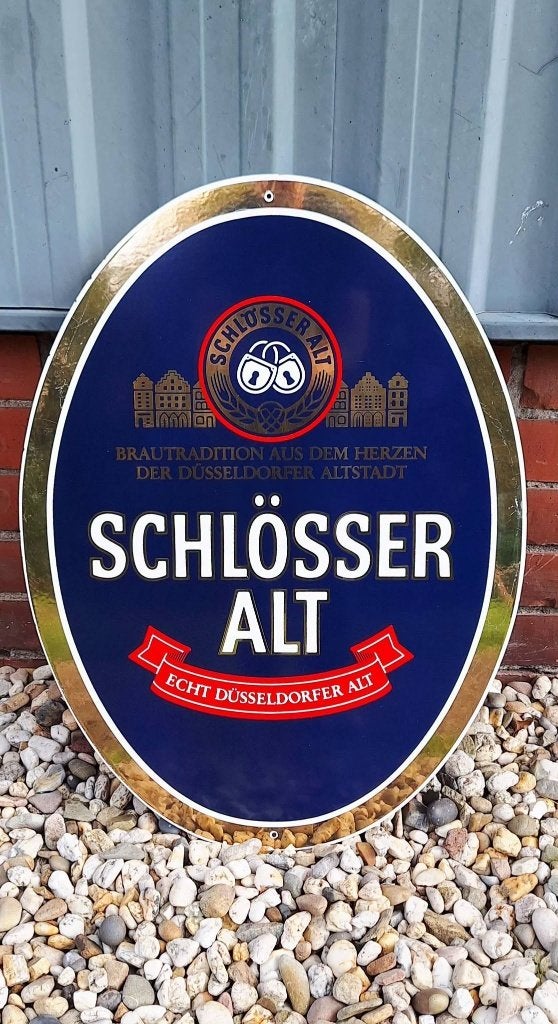 Vintage emaille reclamebord van Schlösser Alt(Boos & Hahn)., Reclamebord, Gebruikt, ., Ophalen of Verzenden