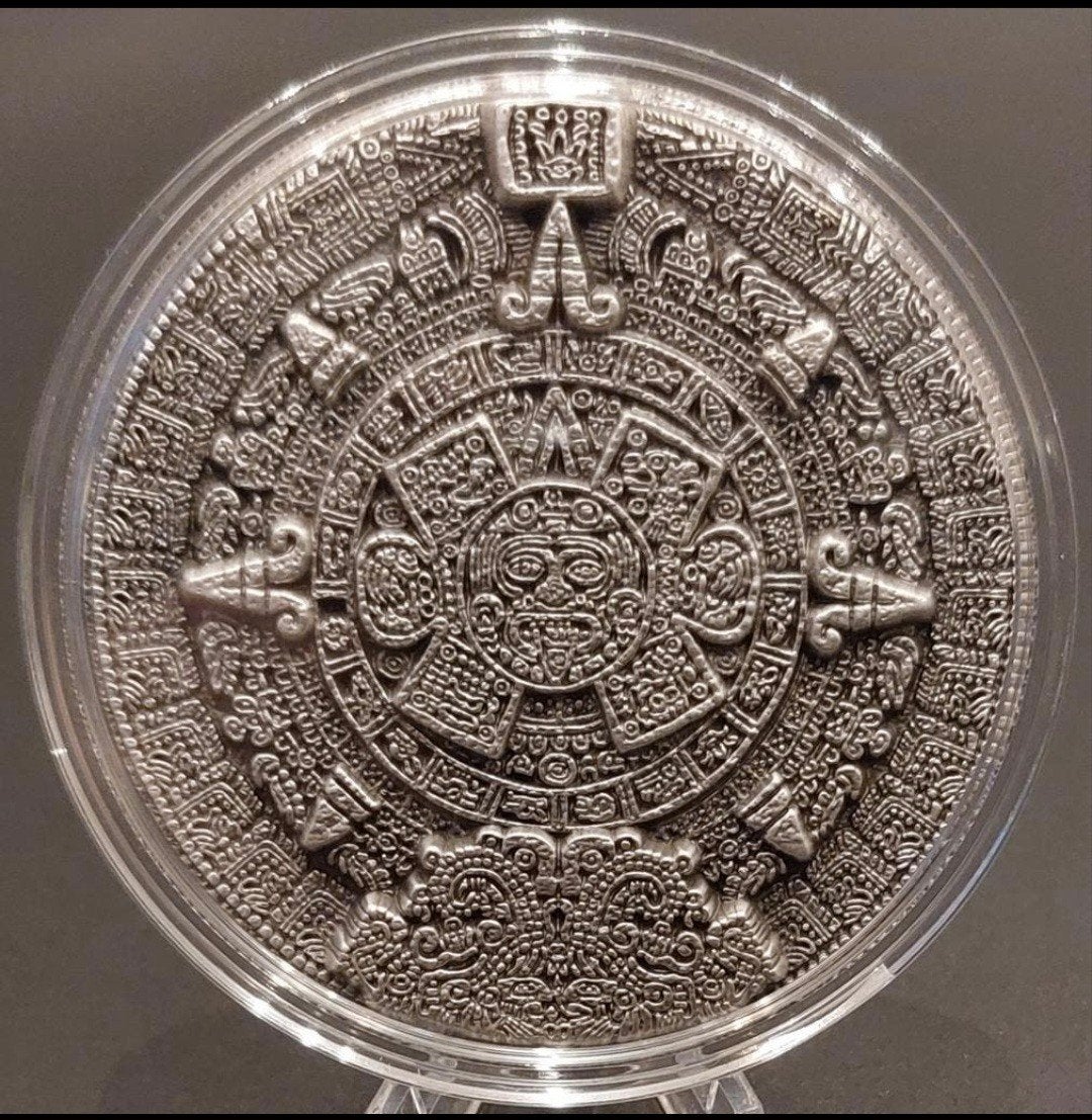 2 oz Zilveren Azteken Kalender Munt, Postzegels en Munten, Verzenden, Centraal-Azië, Losse munt, Zilver