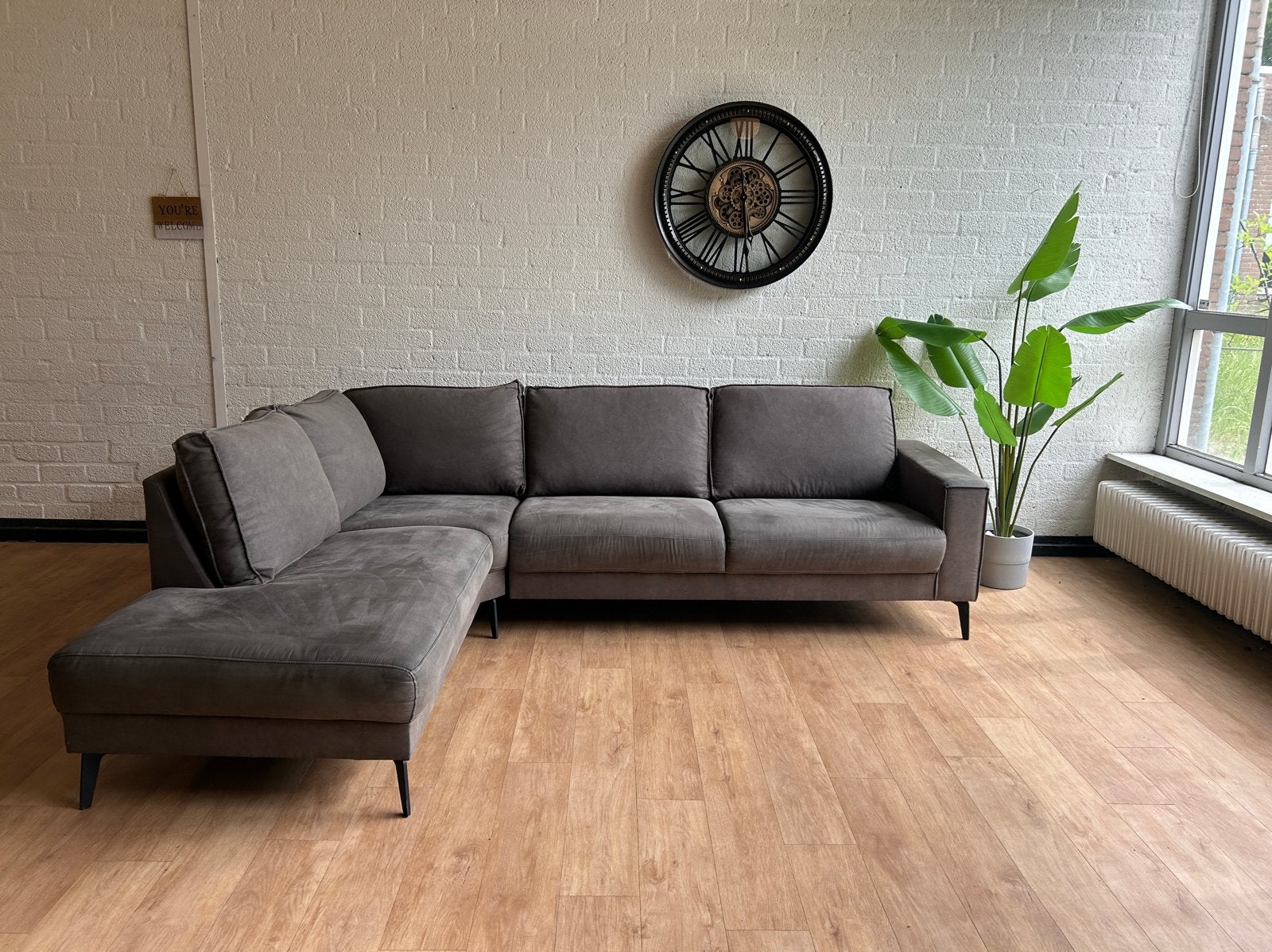 Exclusieve Hoekbank Antraciet - Geïmpregneerd en Gereinigd, 250 tot 300 cm, Luxe, Hoekbank, Ophalen of Verzenden