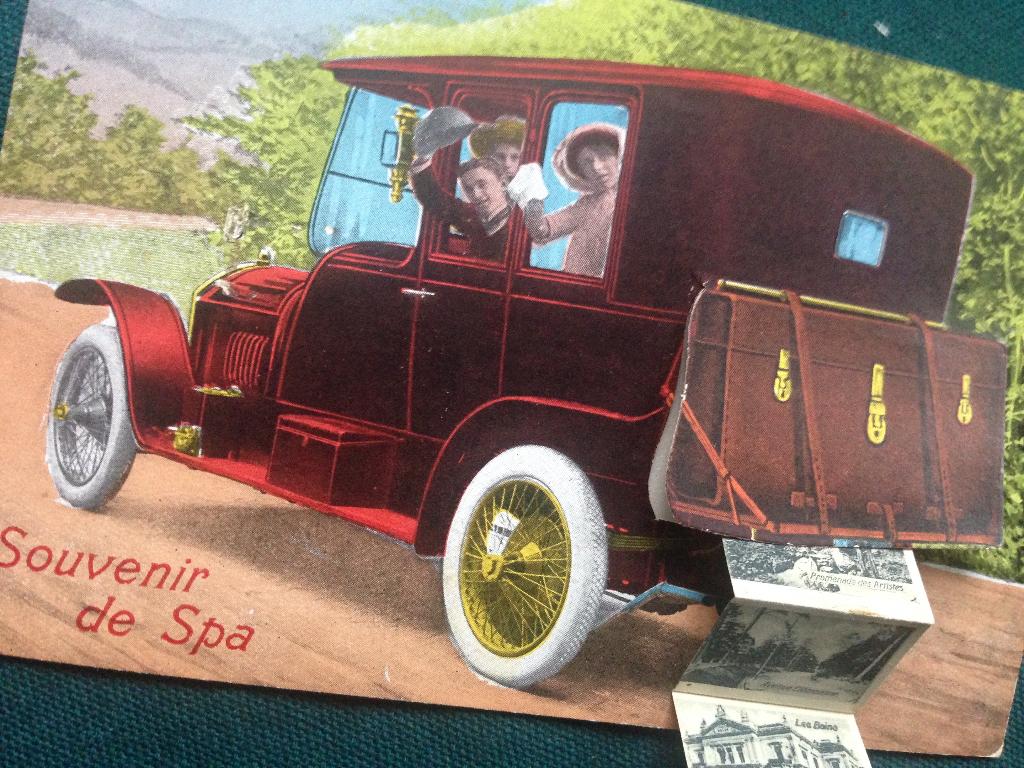 Vooroorlogse fraaie oldtimer auto leporello Souvenir de SPA, Ophalen of Verzenden, 1920 tot 1940, Ongelopen, België en Luxemburg