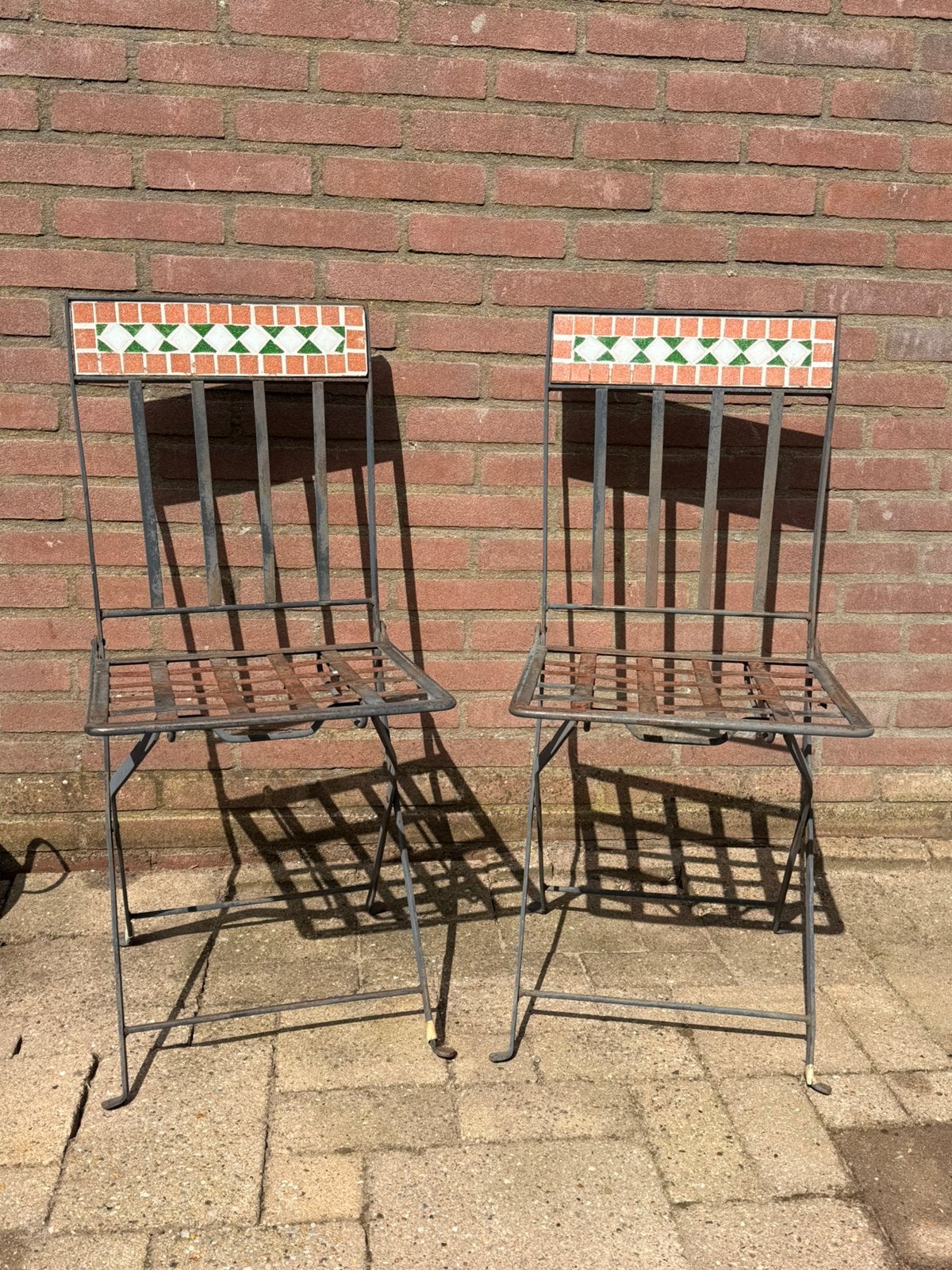 2 smeedijzeren bistro stoelen. Klapstoelen ., Ophalen, Gebruikt, Metaal, Inklapbaar