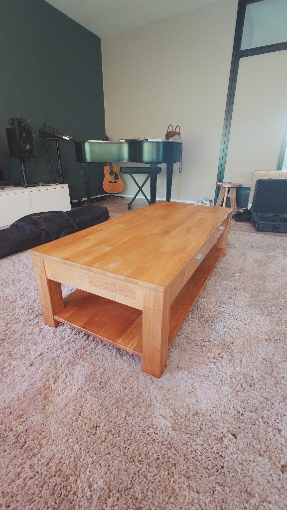 Salontafel - Massief Eikenhout, Ophalen, 100 tot 150 cm, Eikenhout, 50 tot 100 cm