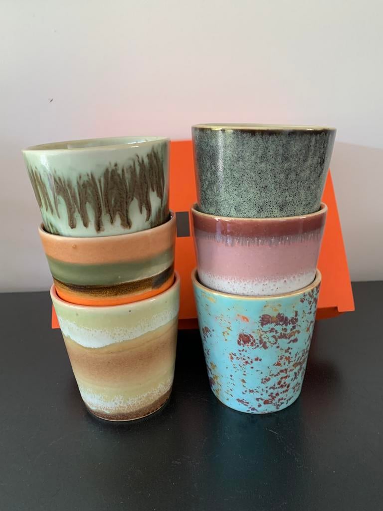 HK LIVING koffiekopje 70s Surreal (set van 6), Keramiek, Nieuw, Ophalen of Verzenden, Overige stijlen