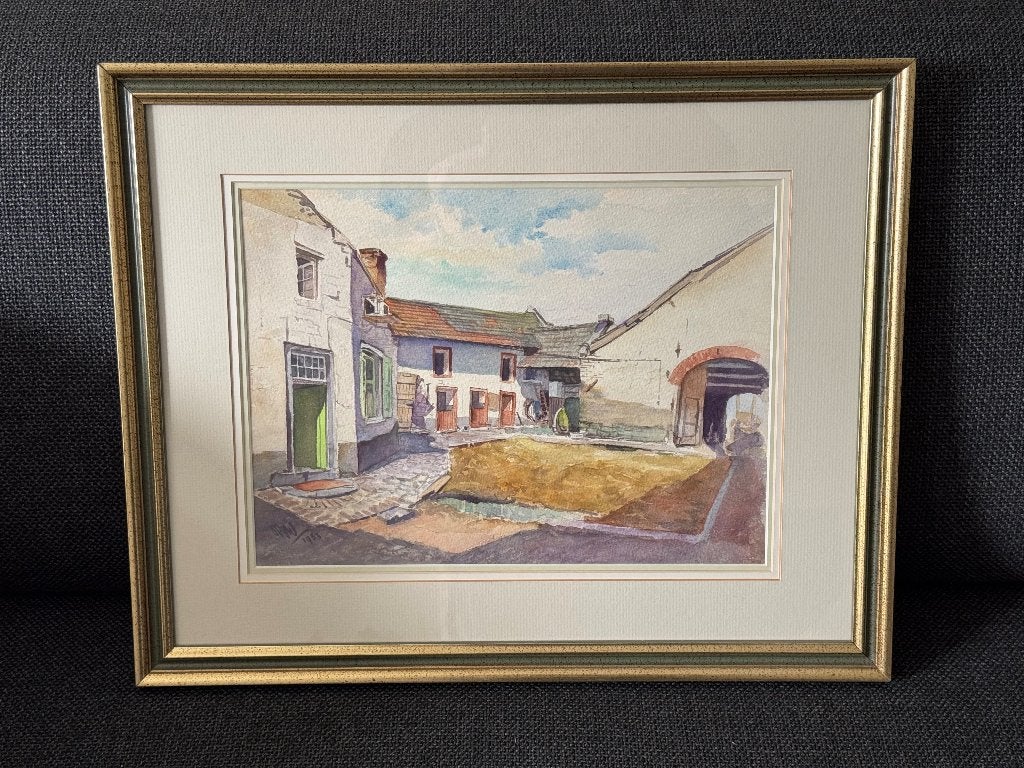J. B. Wiebenga Aquarel binnen erf van een Limburgse boerdery, Aquarel, Papier/karton, Gesigneerd, Landschap