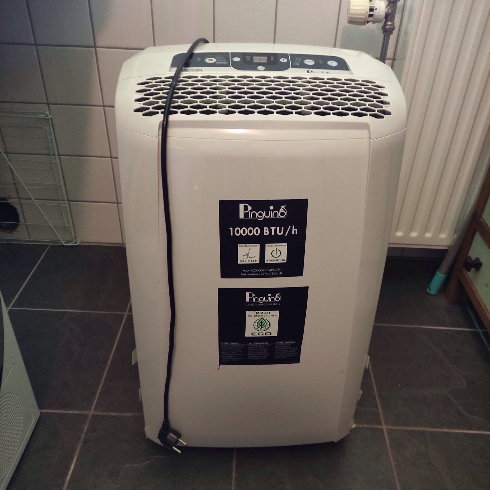 Mobiele airco Delonghi Pinguino PAC CN92 - 10000 BTU/h, Ophalen, Gebruikt, 3 snelheden of meer, Koelen en Ontvochtigen