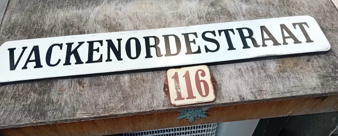 Vintage geëmailleerd straatnaambord 'VACKENORDSTRAAT', Ophalen of Verzenden