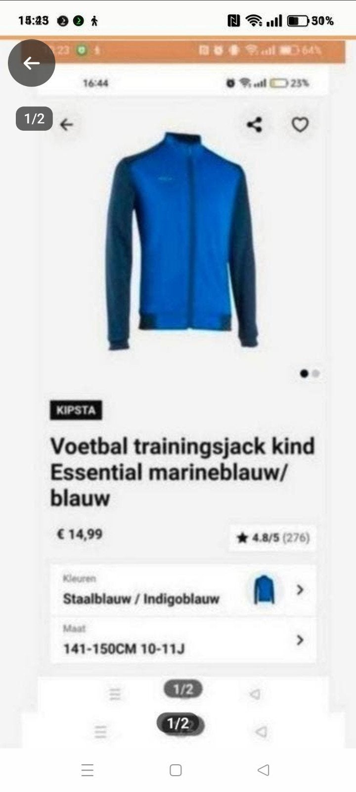 Kipsta Voetbal trainingsjack kids, Ophalen of Verzenden, Zo goed als nieuw