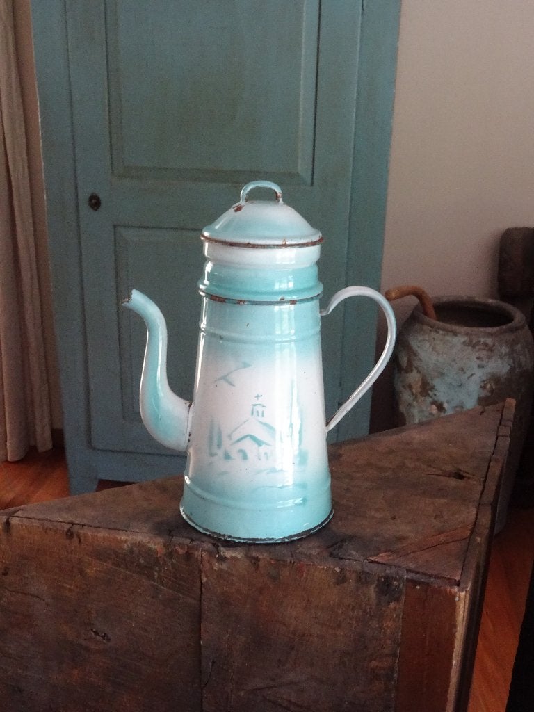 mooie emaille koffiepot met filter opzetstuk, Antiek en Kunst, Antiek | Emaille, Ophalen