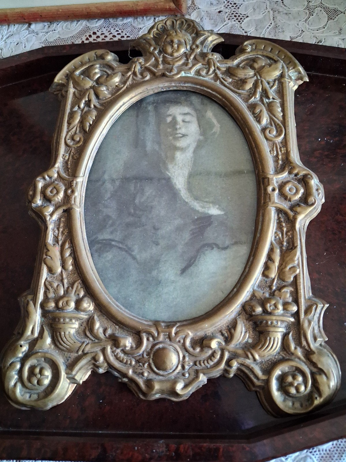 vintage messing fotolijst met engel rococo foto vrouw, Verzenden