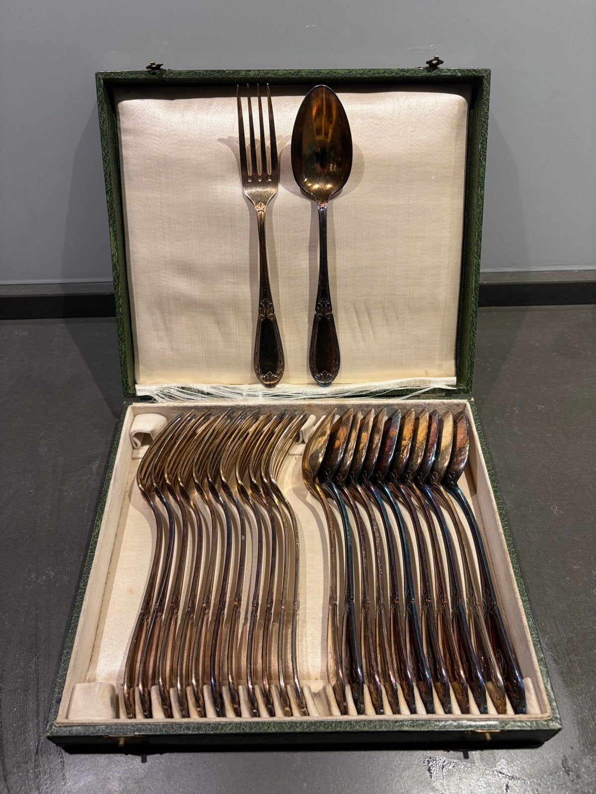 Antieke verzilverde bestekcassette 84, Antiek en Kunst, Ophalen of Verzenden