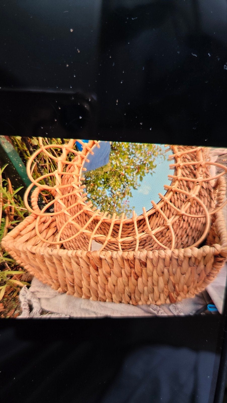 Decoratieve spiegel van rotan/riet, Minder dan 50 cm, Rond, Ophalen of Verzenden, Zo goed als nieuw