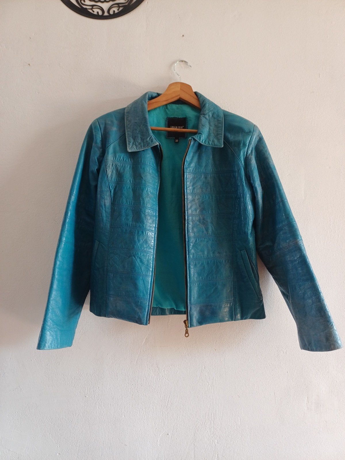 Souga Cuir Leren Jasje - Maat 38 (M), Kleding | Dames, Blauw, Ophalen of Verzenden, Gedragen, Souga Cuir