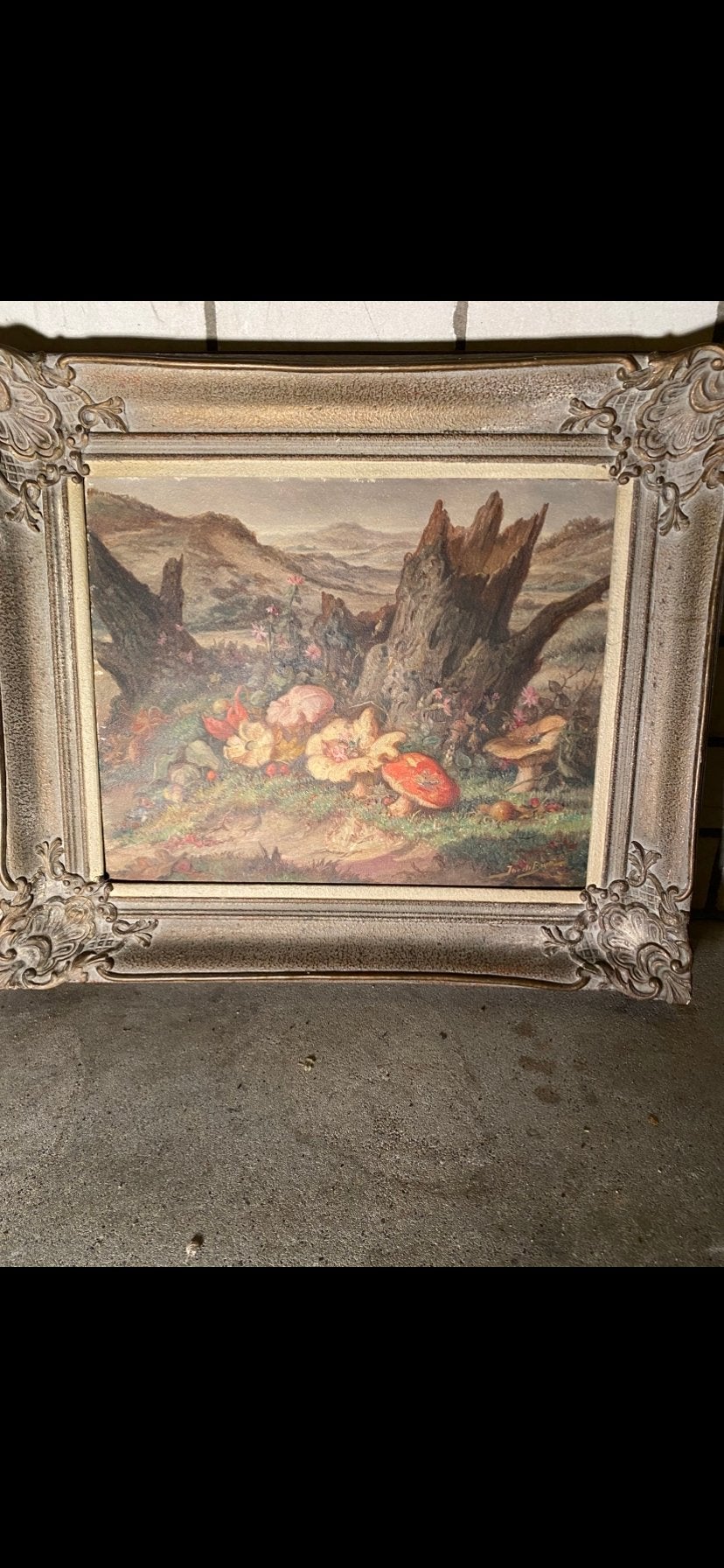Jan de Boer - Landschap met paddenstoelen op paneel, Ophalen, Paneel, Gesigneerd, Landschap