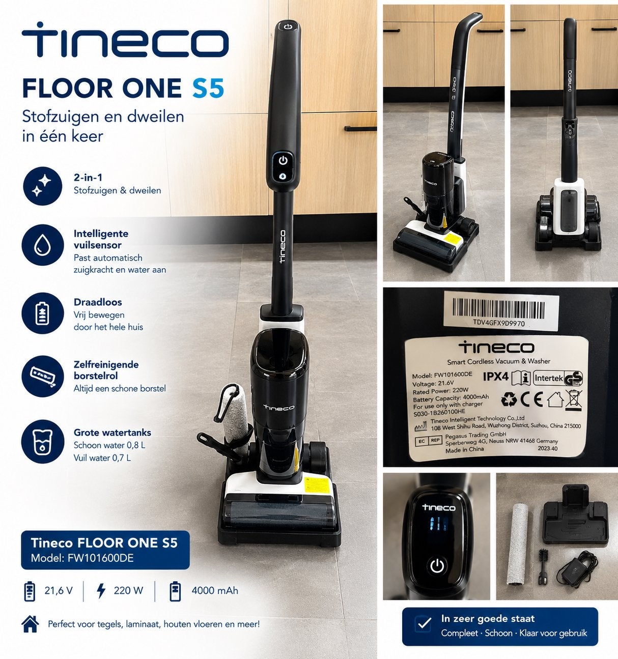 Dweilstofzuiger Tineco, Overige merken, Gebruikt, Dweilfunctie, Ophalen