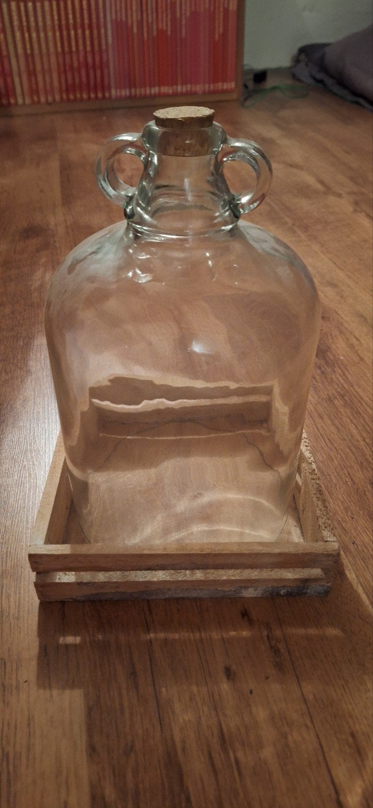 Stolp Glazen fles met kurk en houten onderstel, Glas, Ophalen, Zo goed als nieuw