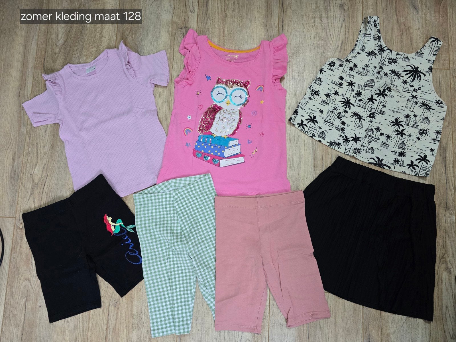 Meisje pakket zomer kleding maat 128 prima staat, Ophalen, Zo goed als nieuw, Meisje, Setje