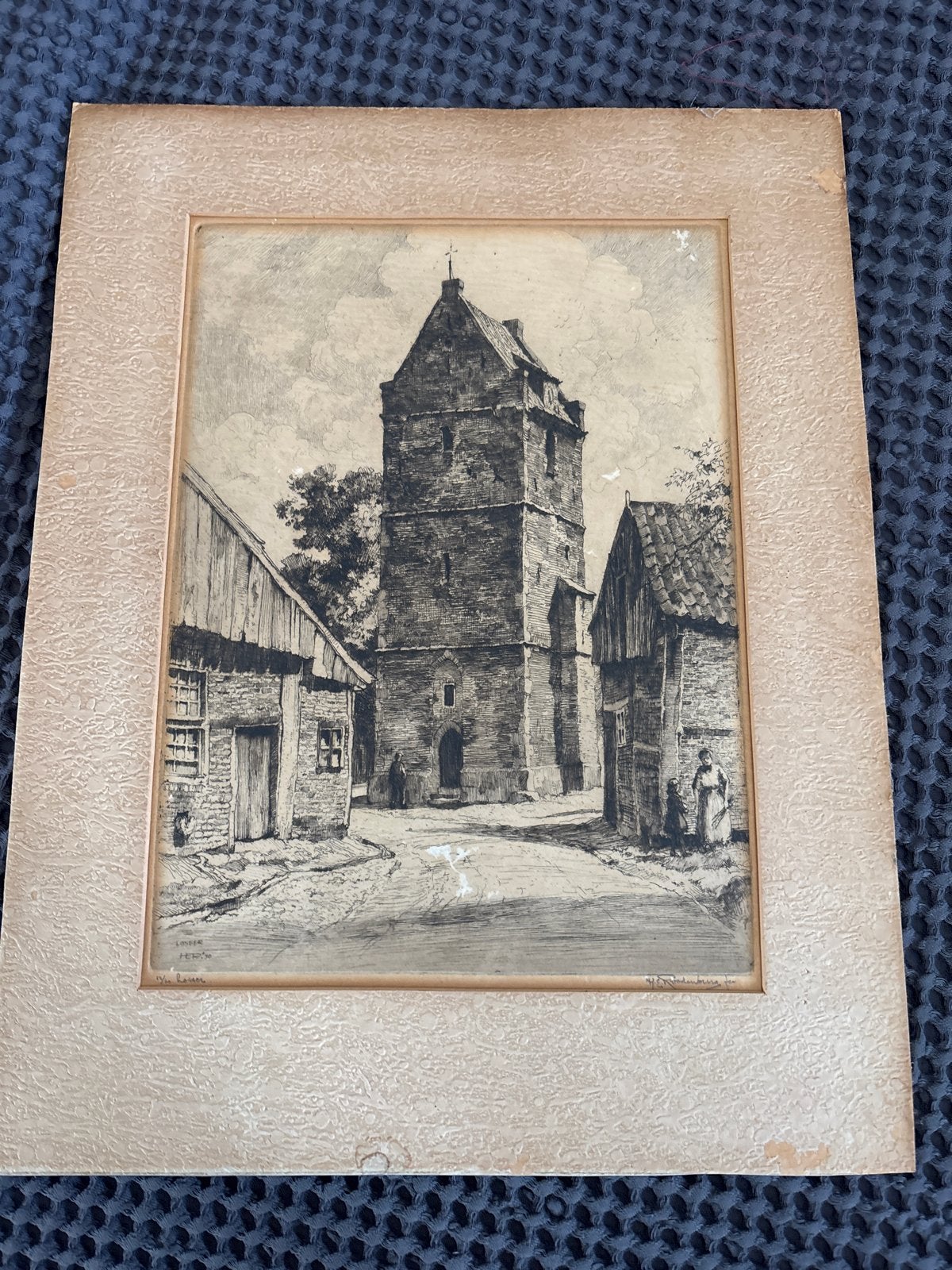 Ets van H.C. Roodenburg - Losser, Toren, Antiek en Kunst, Ets, Stadsgezicht, Ophalen of Verzenden, Gesigneerd
