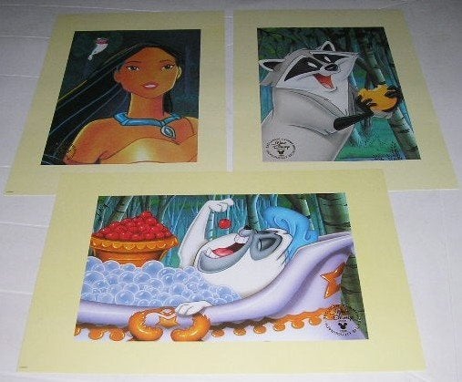 Disney lithograph Pocahontas 3 platen, Ophalen of Verzenden, Pocahontas of Kl. Zeemeermin, Nieuw, Plaatje of Poster
