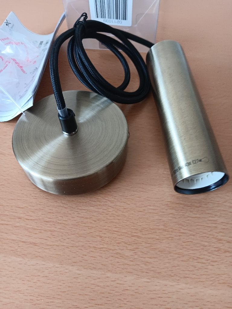 Stijlvolle snoerpendel met lange Bronskleurige fitting. E27, Ophalen, Nieuw, Overige materialen, E27 (groot)