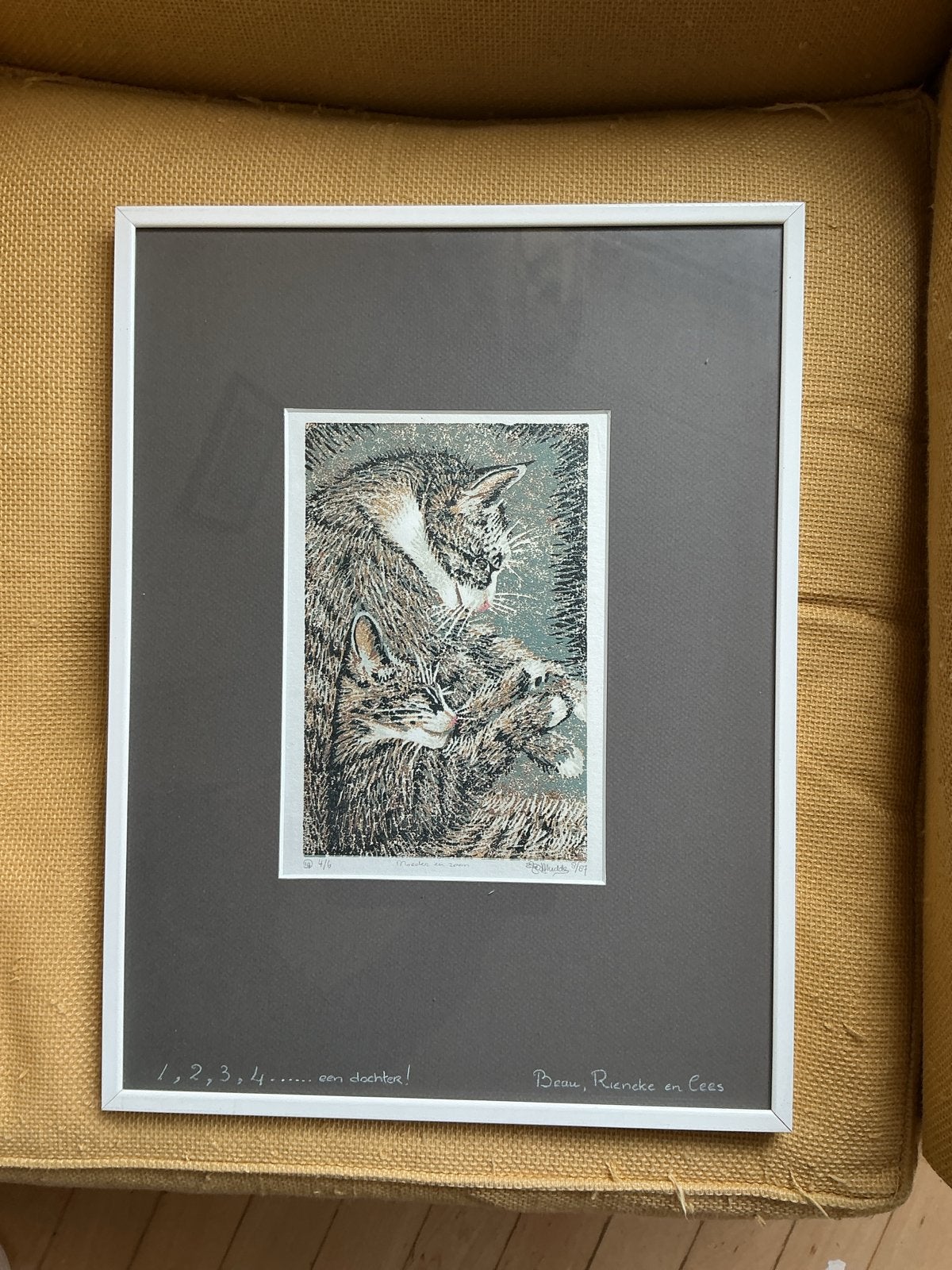 Prachtige Cees Mudde grafiek/ets “moeder en kind” oplage 4/6, Ophalen of Verzenden, Gravure, Flora en Fauna, 1950 - 1999