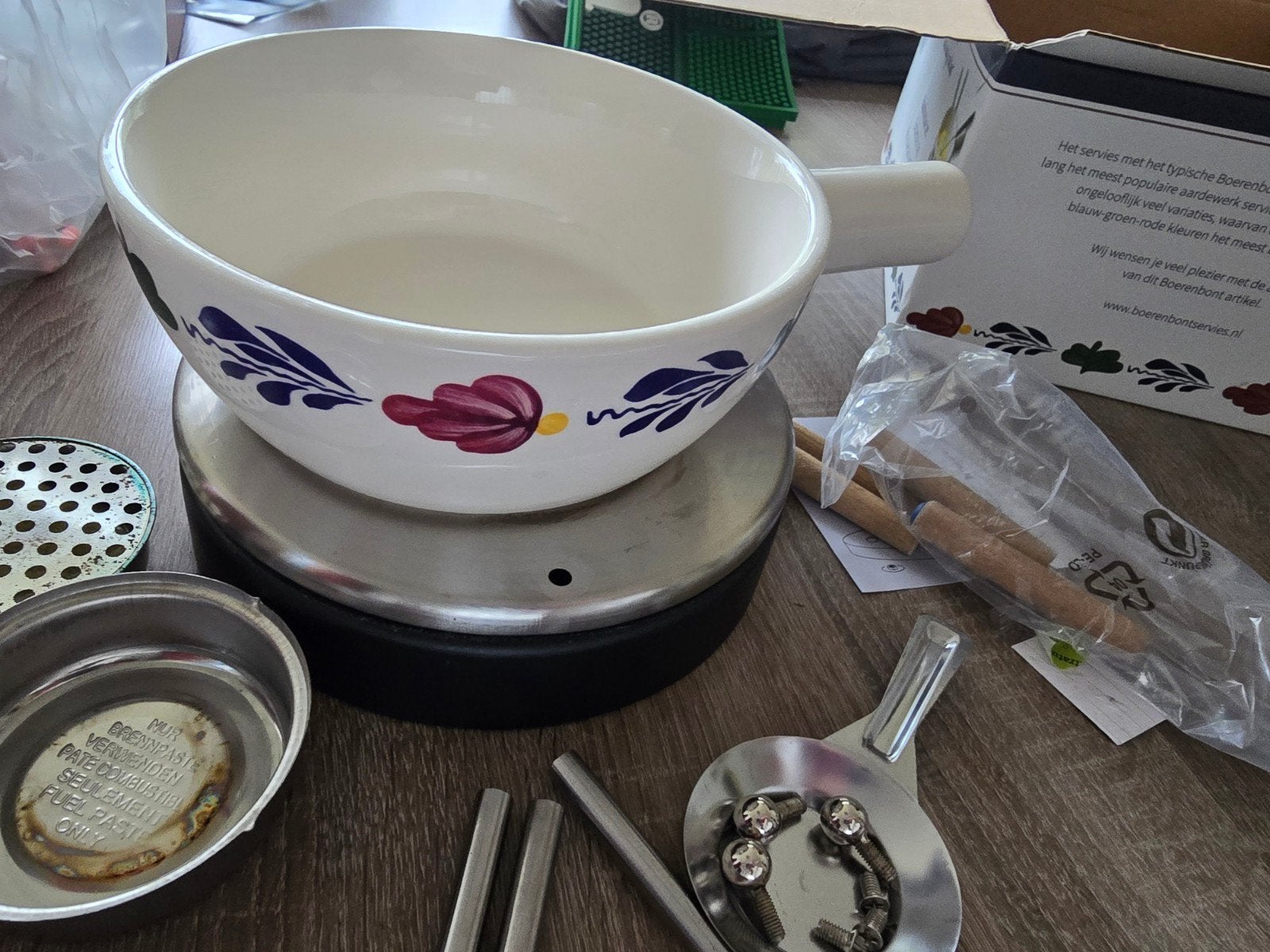 Boerenbont Kaasfondue Set - Mist 2 Prikkers, Ophalen of Verzenden, Steen/keramiek, Meerkleurig, Overige merken