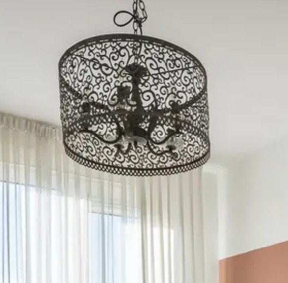 Riverdale hanglamp met sierlijk patroon, Ophalen, Gebruikt, E14 (klein), Metaal