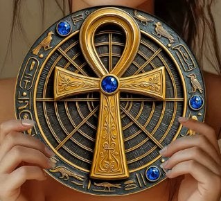 Vintage metalen rond bord Egyptisch Ankh symbool (20cm), Ophalen of Verzenden, Nieuw