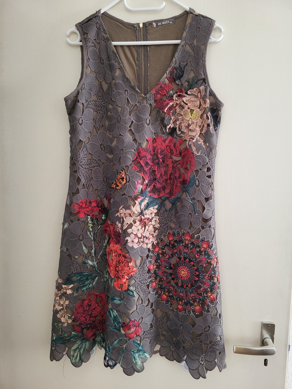 Kanten Jurk met Bloemenprint - Maat M/L, Kleding | Dames, Maat 38/40 (M), Meerkleurig, 101 IDEES, Ophalen of Verzenden