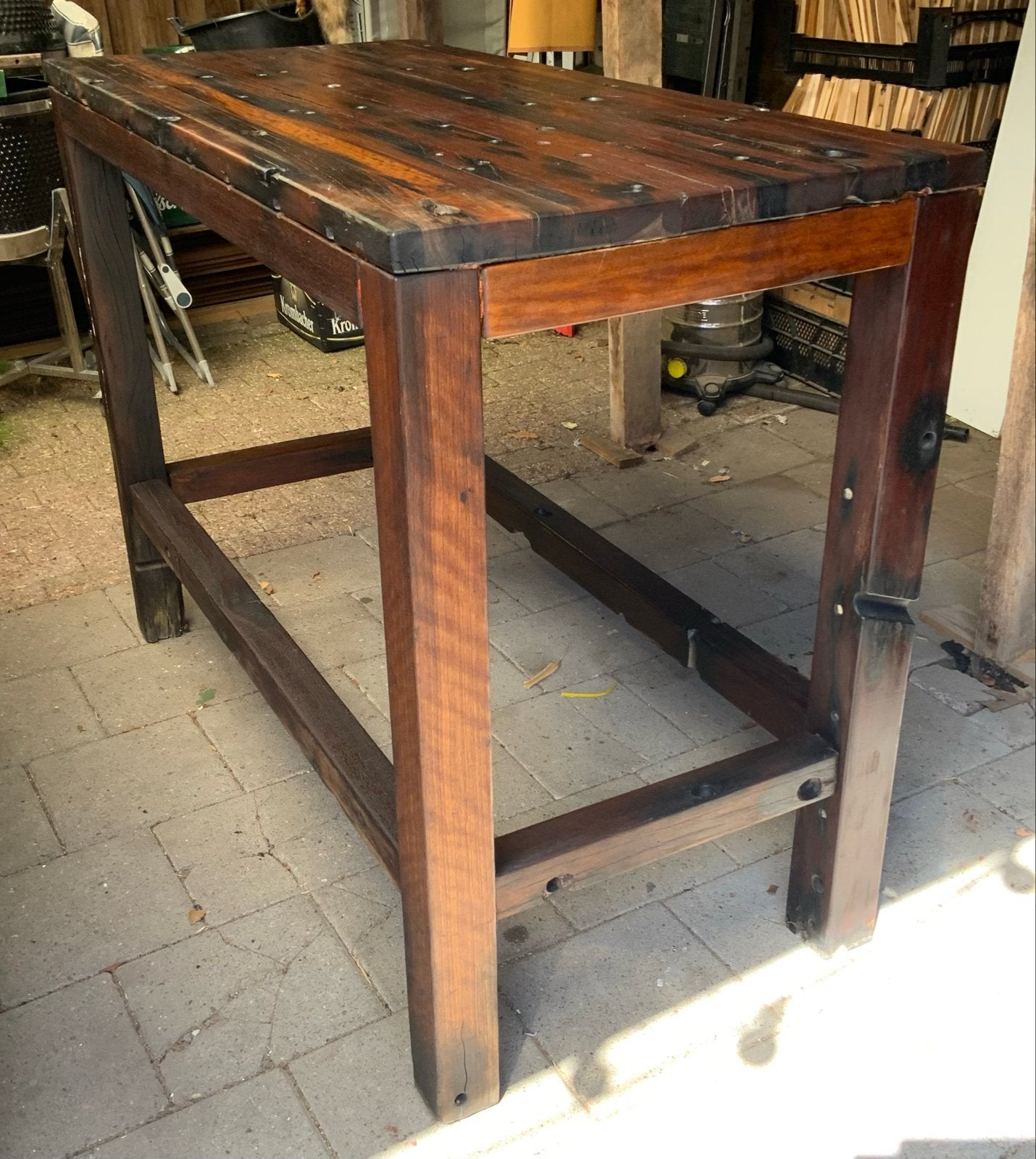 Zware Houten Café/Bartafel van Oud Scheepshout - Mancave, Ophalen, Gebruikt