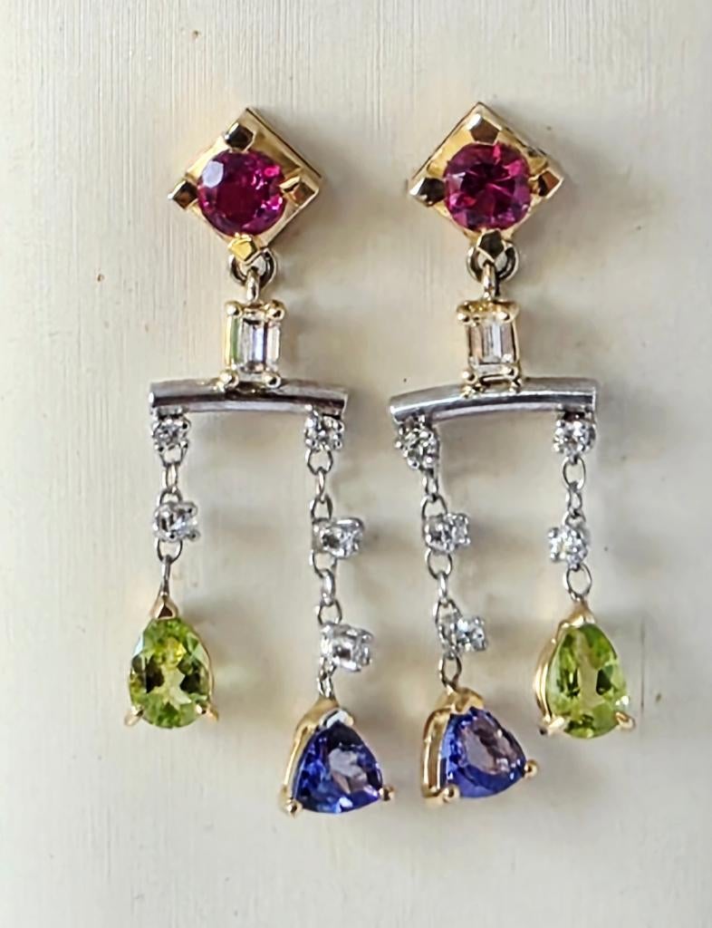 Exclusieve oorhangers met zeldzame edelstenen en diamanten, Hangers, Overige kleuren, Ophalen of Verzenden, Zo goed als nieuw