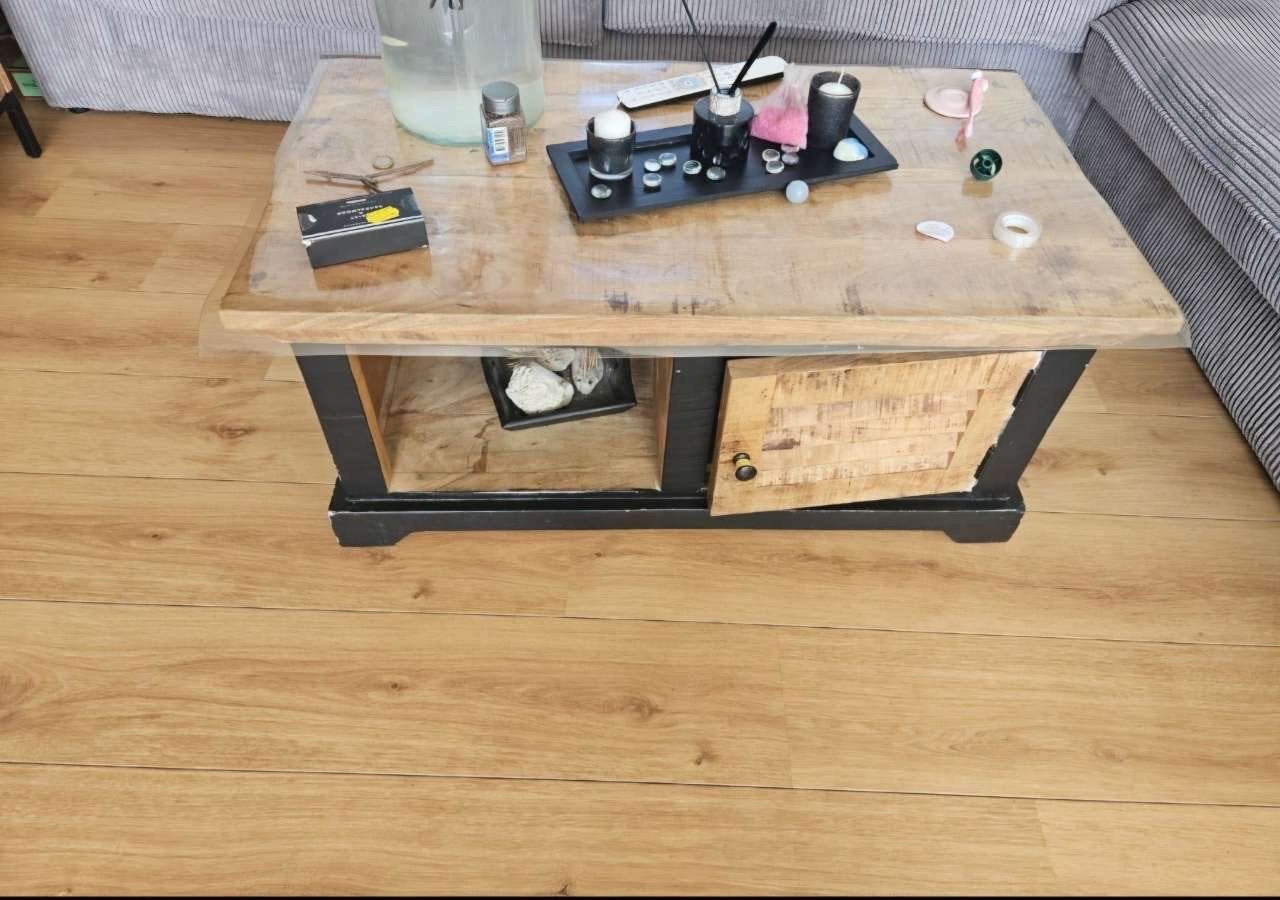 Salontafel van mangohout met metalen frame, Ophalen, Gebruikt, 100 tot 150 cm, 50 tot 100 cm