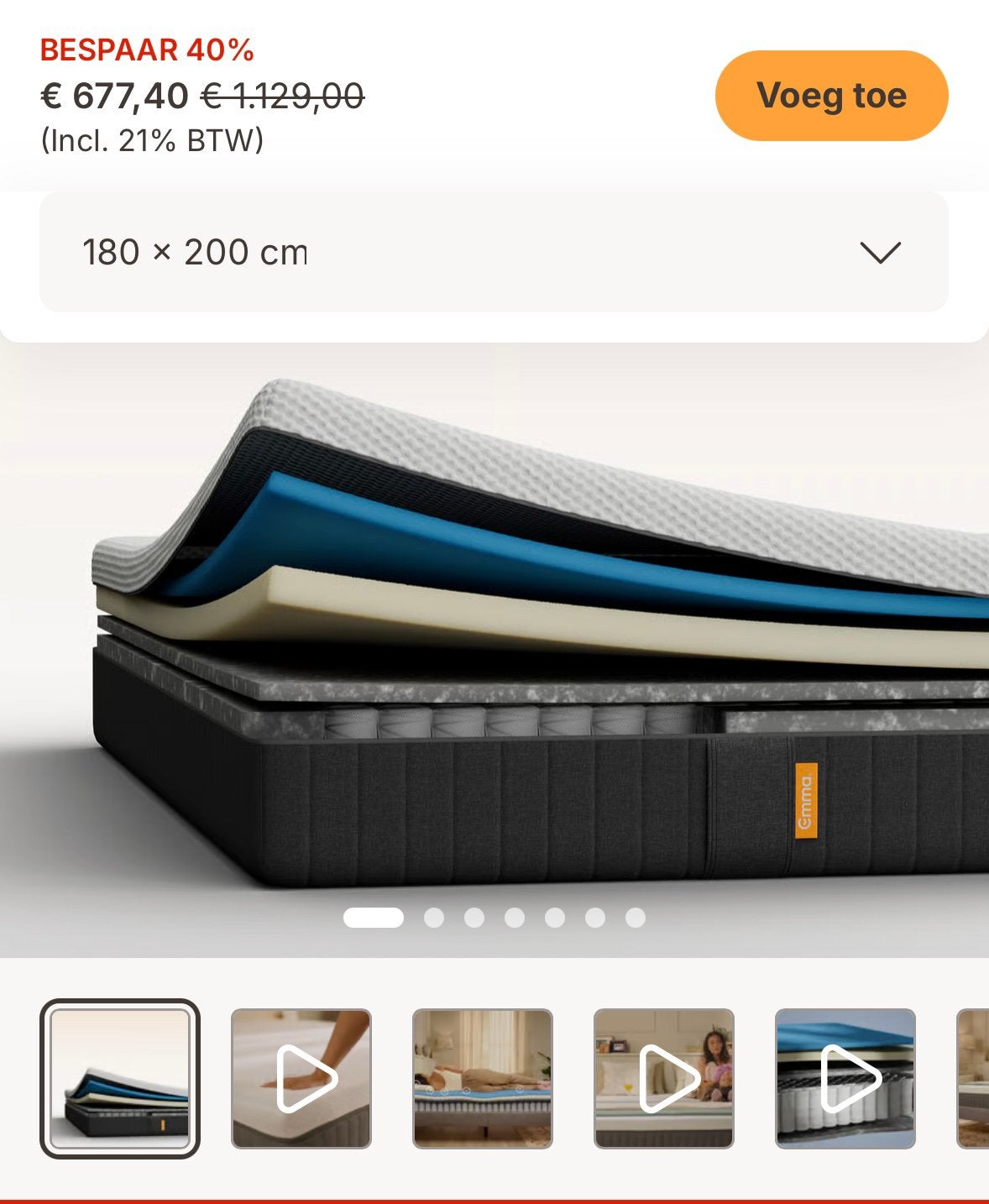 Emma matras te koop wegens verhuizing, Tweepersoons, Ophalen of Verzenden, Zo goed als nieuw, Matras