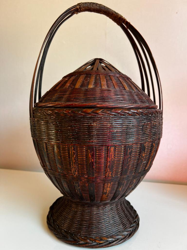 Vintage Chinese Bamboe Hengselmand Deksel Bruidsmand ca.1900, Ophalen of Verzenden