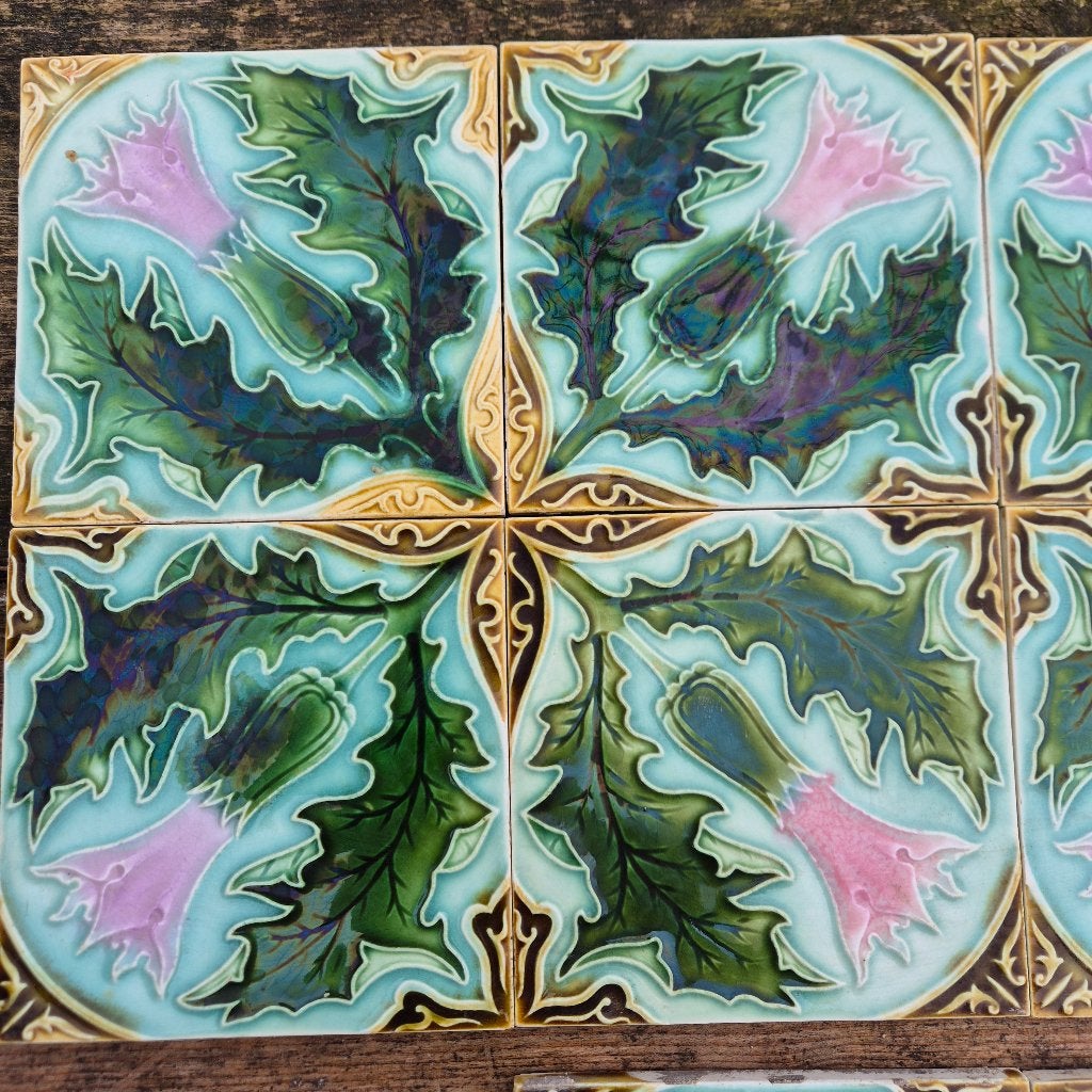 2x 4-pas art nouveau tegels opgelegd decor prachtige kleuren, Ophalen
