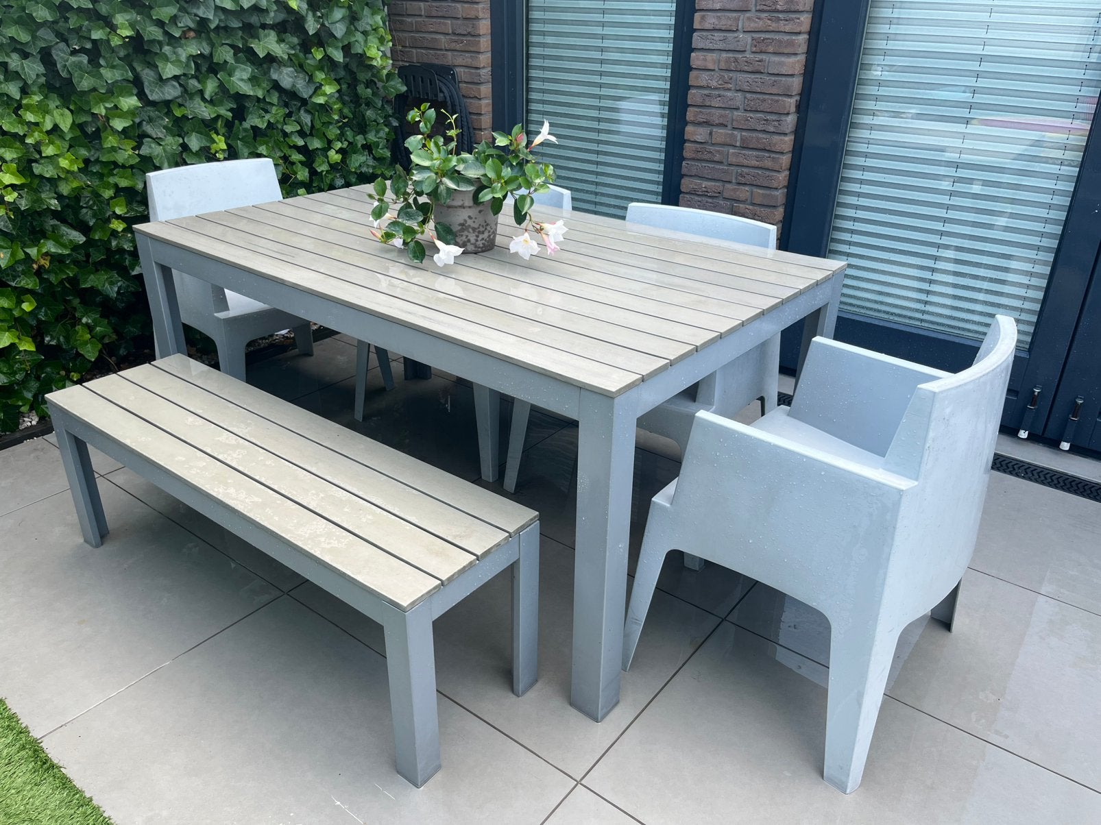 6 persoons onderhoudsarm tuinset, Tuin en Terras, Tuinsets en Loungesets, Ophalen, Kunststof, Gebruikt, Bank