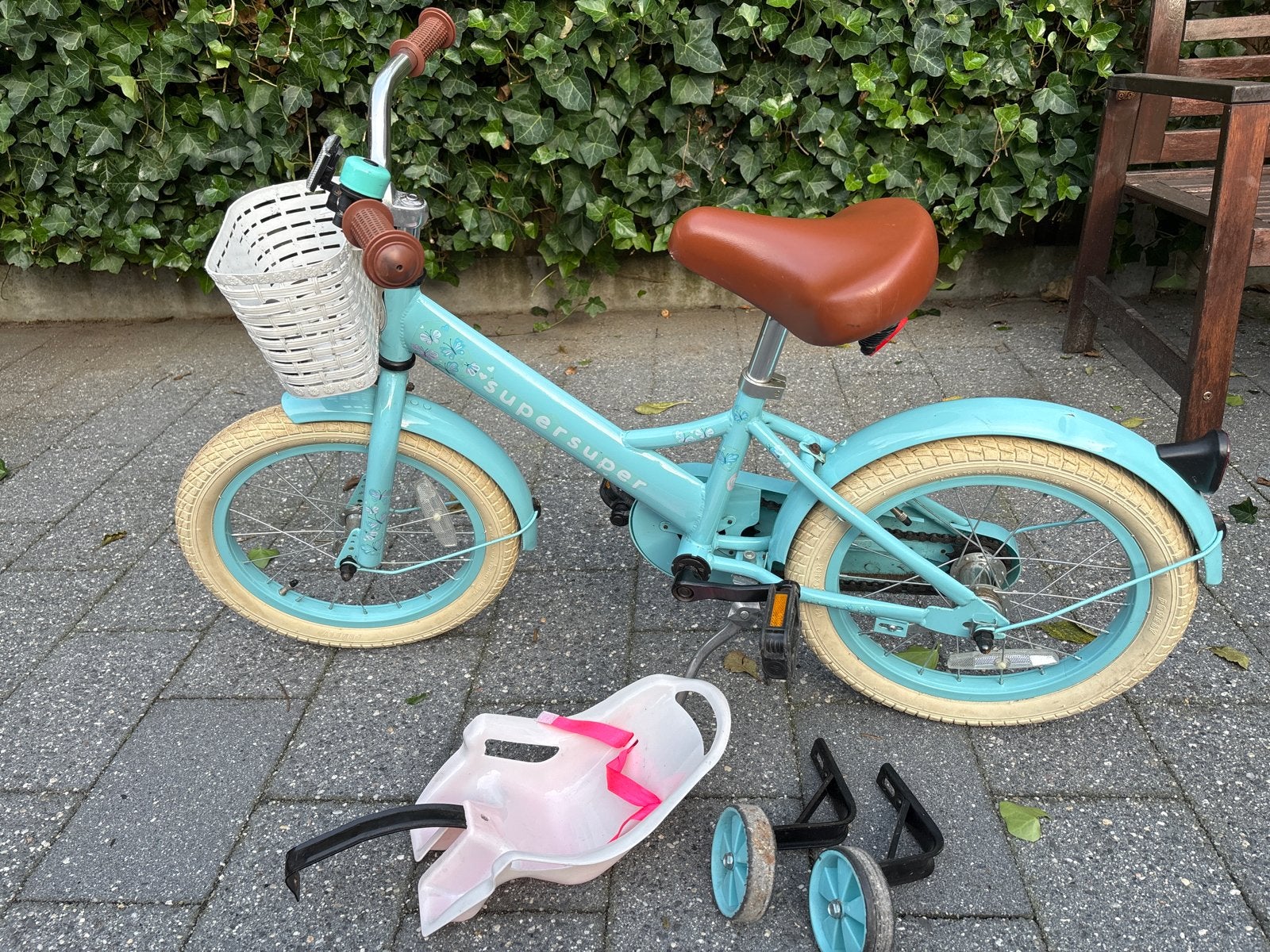 SuperSuper Kinderfiets 16 inch met zijwieltjes, Ophalen, Terugtraprem, Zijwieltjes, 16 tot 20 inch